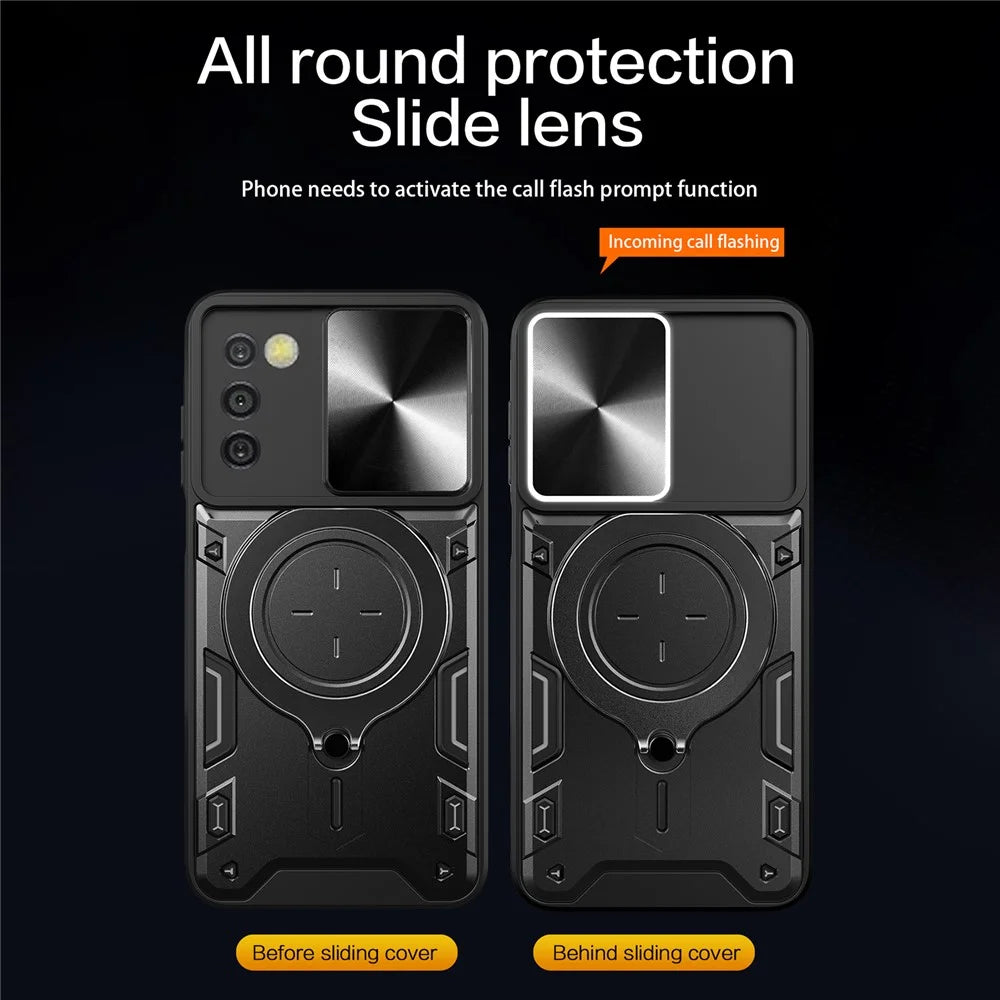 Phone Case for Samsung Galaxy A03s (164.2 x 75.9 x 9.1mm) Kickstand TPU+PC Shell with Slide Camera Cover - Black - 2