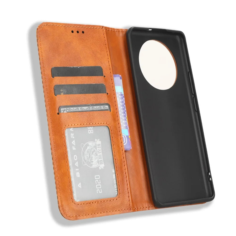 Leather Case for Realme 11 Pro+ 5G / 11 Pro 5G , Stand Wallet Retro Phone Cover - Brown - 7