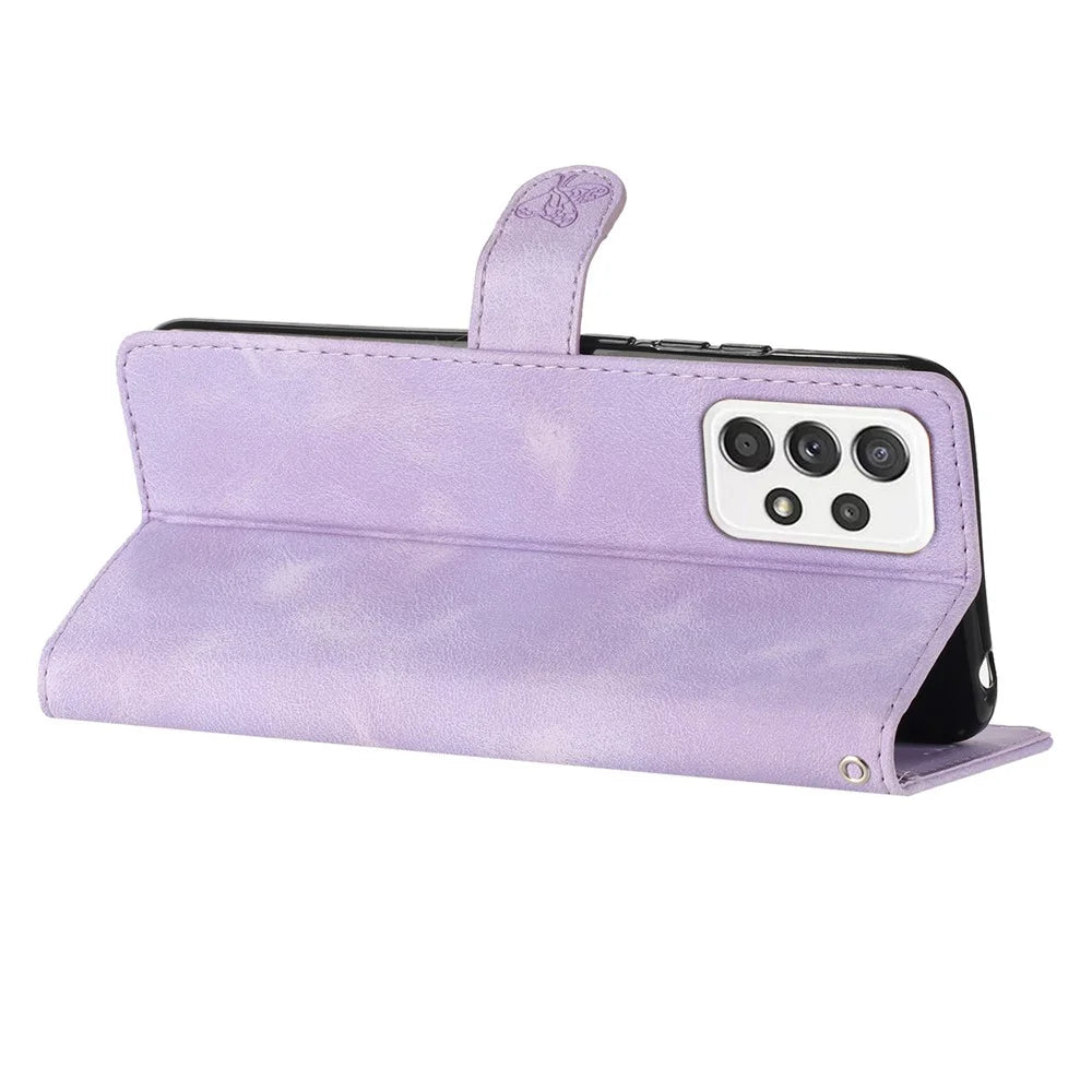 For Samsung Galaxy A52 4G / 5G / A52s 5G Leather Case Flower Imprint Wallet Stand Cell Phone Cover - Purple - 3