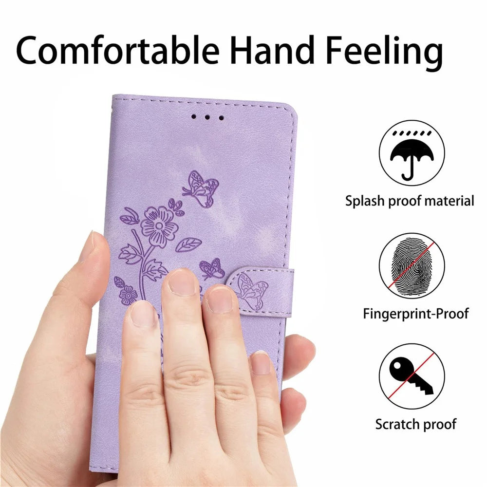For Samsung Galaxy A52 4G / 5G / A52s 5G Leather Case Flower Imprint Wallet Stand Cell Phone Cover - Purple - 5