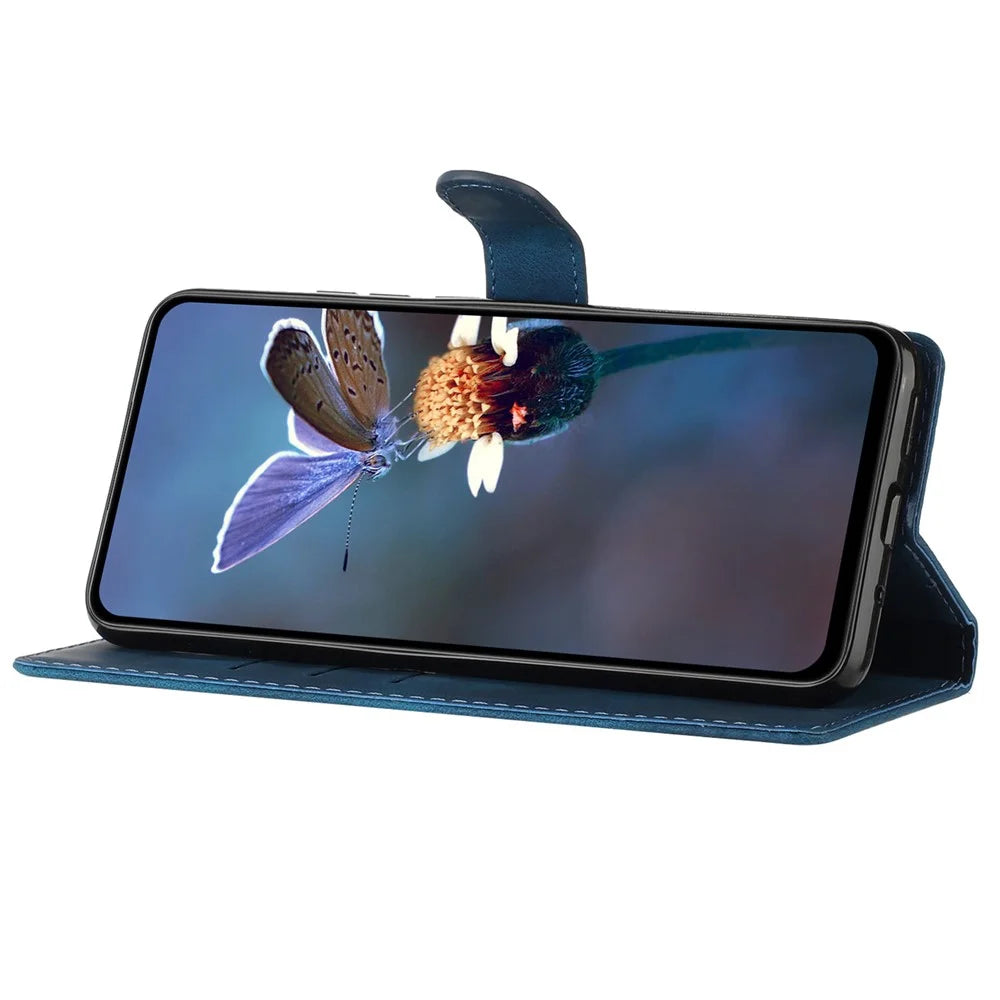 For Samsung Galaxy A51 4G SM-A515 Flower Imprint Phone Case Wallet Stand Leather Phone Cover - Blue - 4