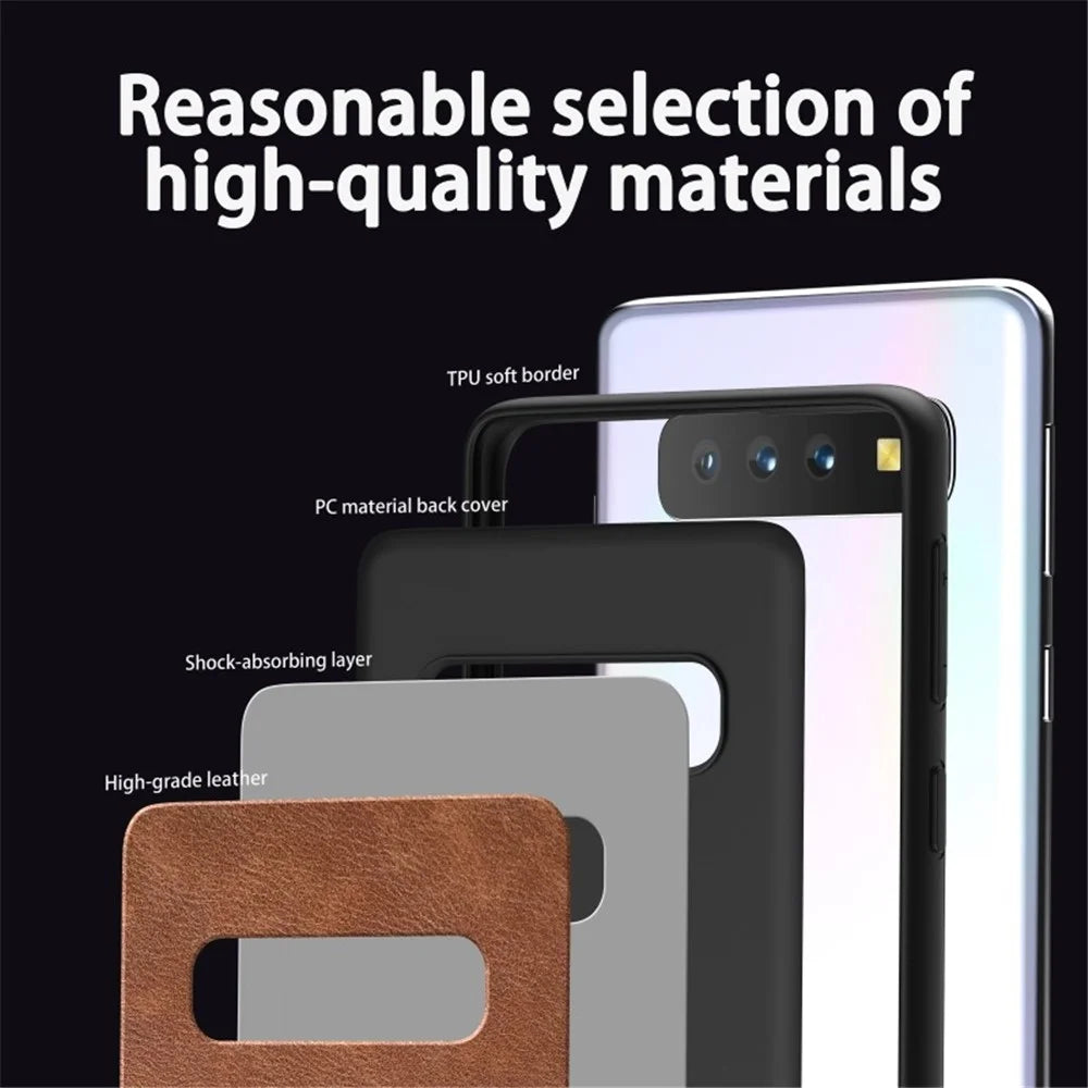 Phone Case for Samsung Galaxy S10 Plus , PU Leather Coated TPU+PC Retro Back Cover - Brown - 6