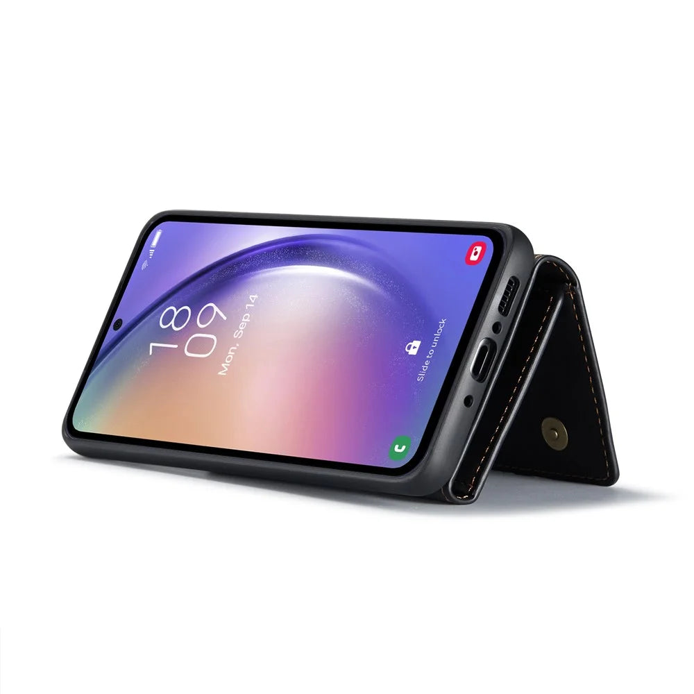DG.MING M1 Series For Samsung Galaxy A14 5G / A14 4G Magnetic Wallet Kickstand Phone Case PC+TPU Leather Coated Back Cover - Black - 3