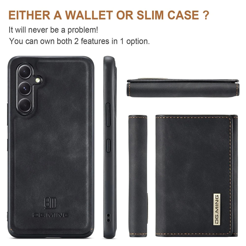 DG.MING M1 Series For Samsung Galaxy A14 5G / A14 4G Magnetic Wallet Kickstand Phone Case PC+TPU Leather Coated Back Cover - Black - 4
