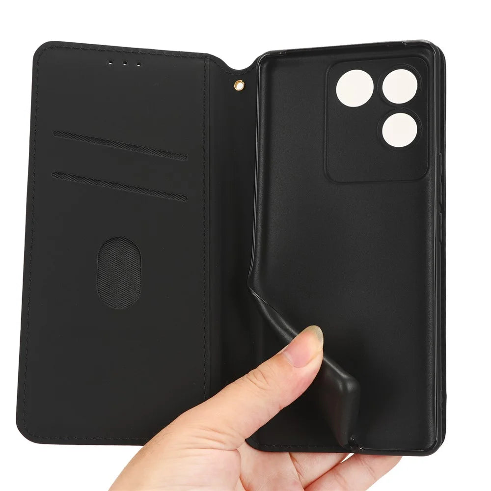 For vivo S17e 5G PU Leather Stand Case Shockproof Rhombus Imprinted Phone Cover - Black - 4