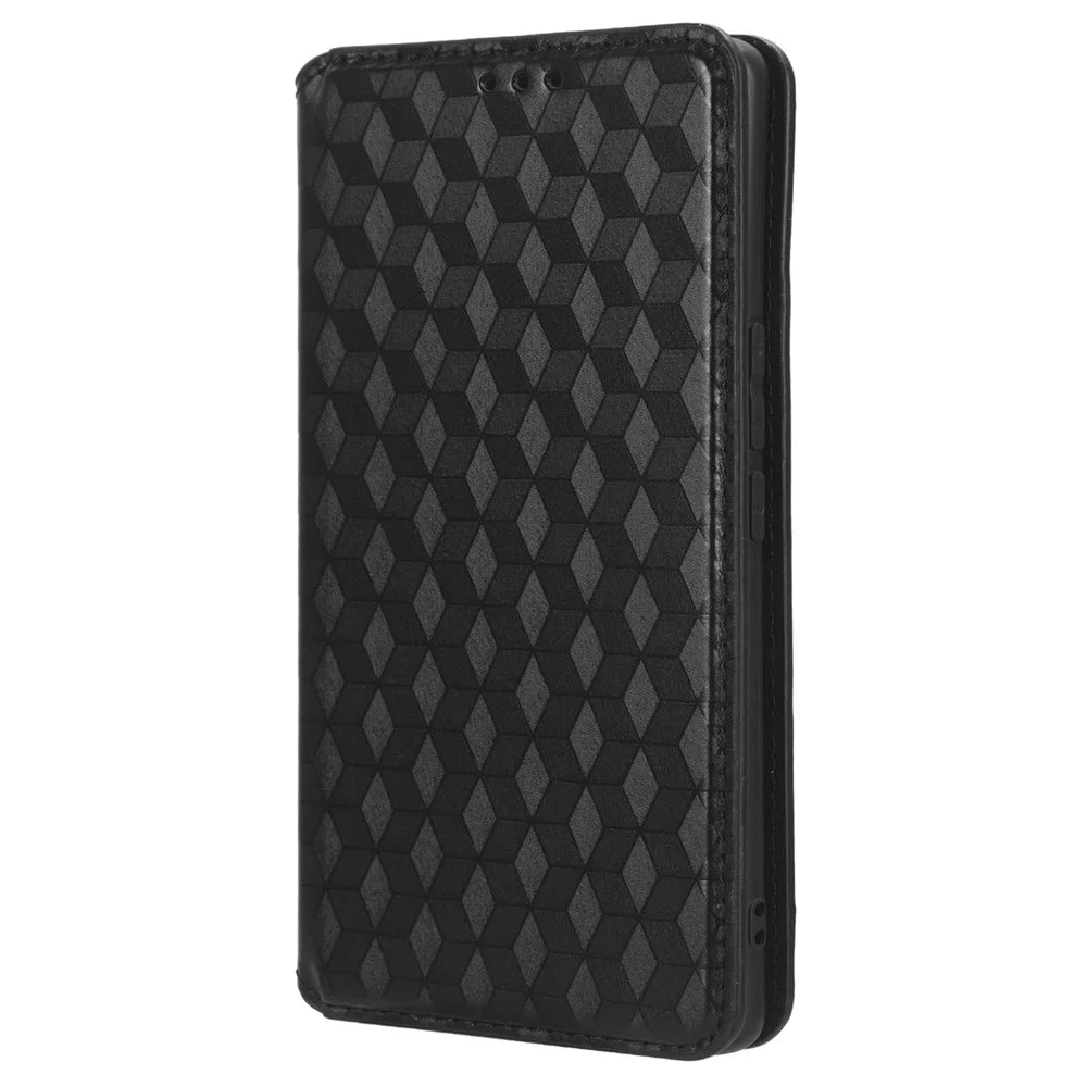For vivo S17e 5G PU Leather Stand Case Shockproof Rhombus Imprinted Phone Cover - Black - 5