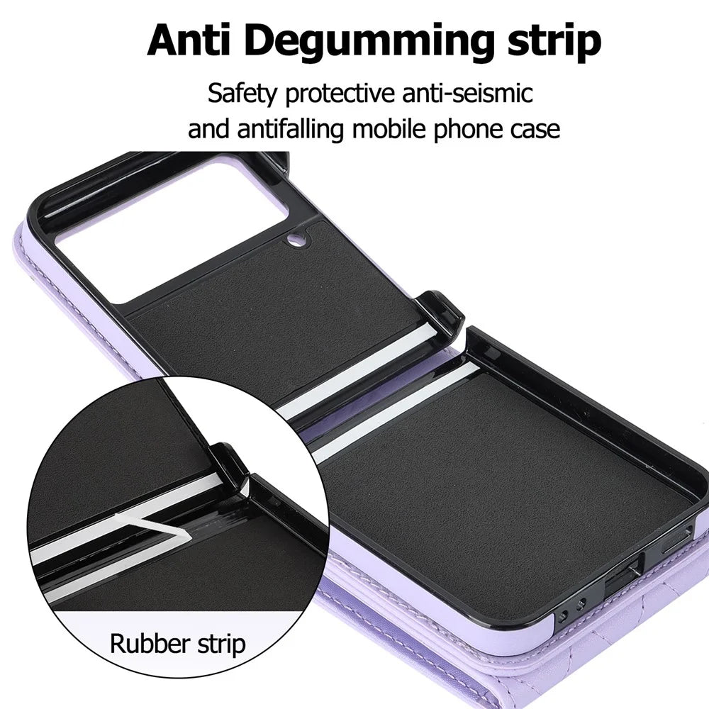 ZD 011 Card Bag Phone Case for Samsung Galaxy Z Flip3 5G, Ring Kickstand RFID Blocking Leather+PC Cover - Purple - 2
