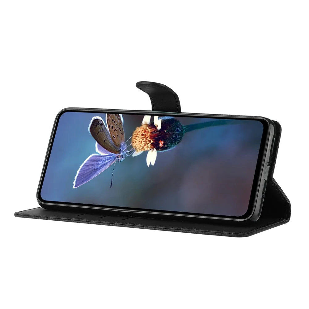 Leather Cellphone Cover for Samsung Galaxy M32 (Global Version) 4G Imprinted Flower Wallet Stand Phone Case - Black - 4