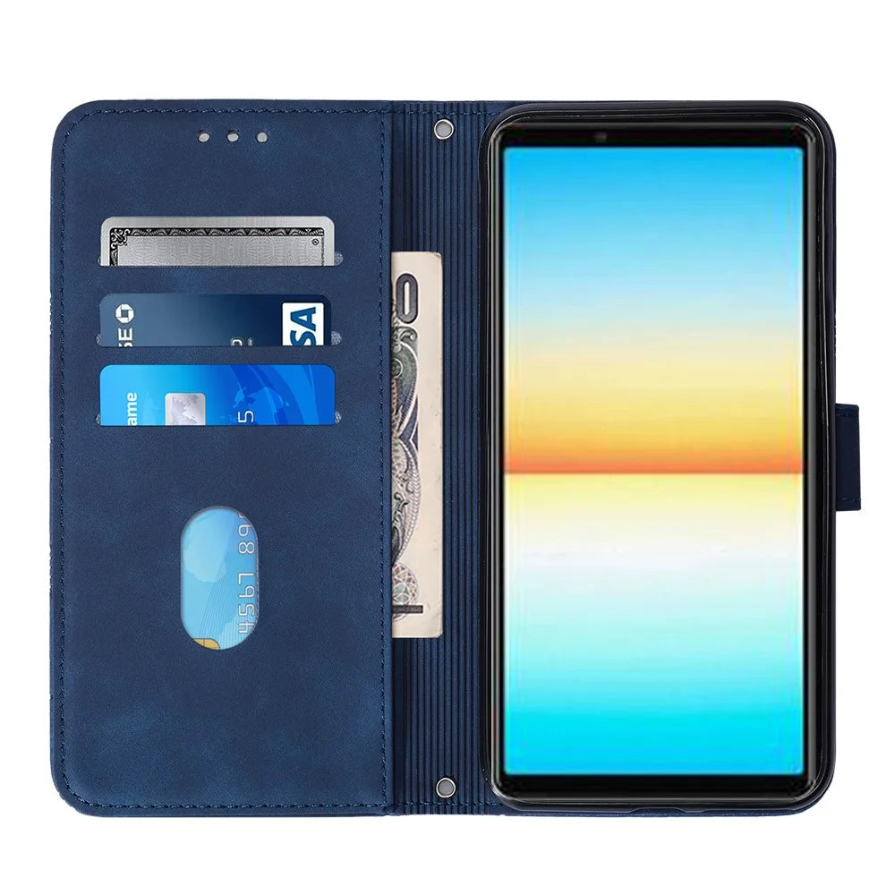 For Sony Xperia 10 V Leather Case with Shoulder Strap Wallet Stand Phone Cover - Sapphire - 2