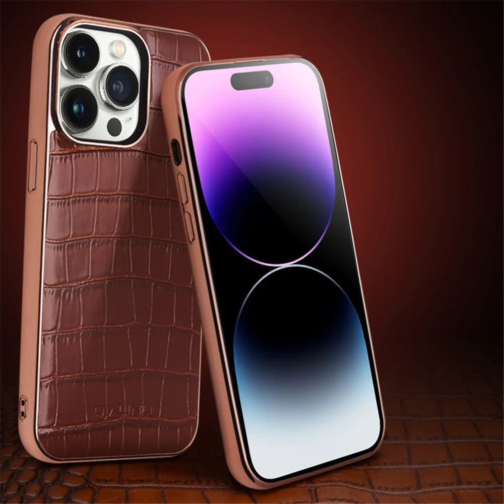 QIALINO Genuine Cow Leather TPU Case for iPhone 14 Pro Anti-Drop Shockproof Phone Cover Compatible with MagSafe Charger - Brown - 2
