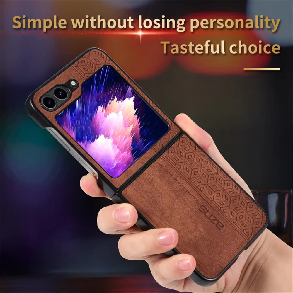 AZNS For Samsung Galaxy Z Flip5 5G Imprinted Pattern Phone Case PU Leather + Hard PC Thin Cover - Brown - 2