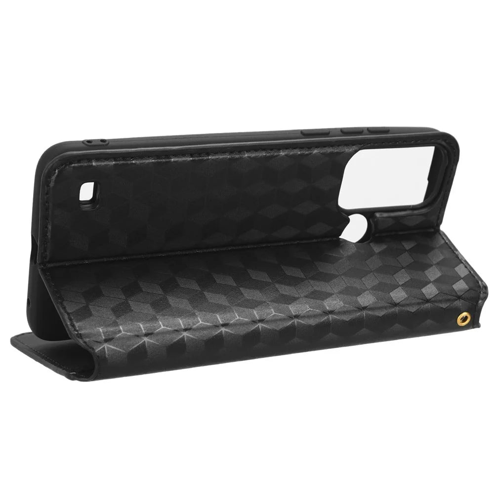 For ZTE Blade A53 / A53+ Rhombus Imprinted Shell PU Leather Stand Case Drop Resistant Phone Cover - Black - 3