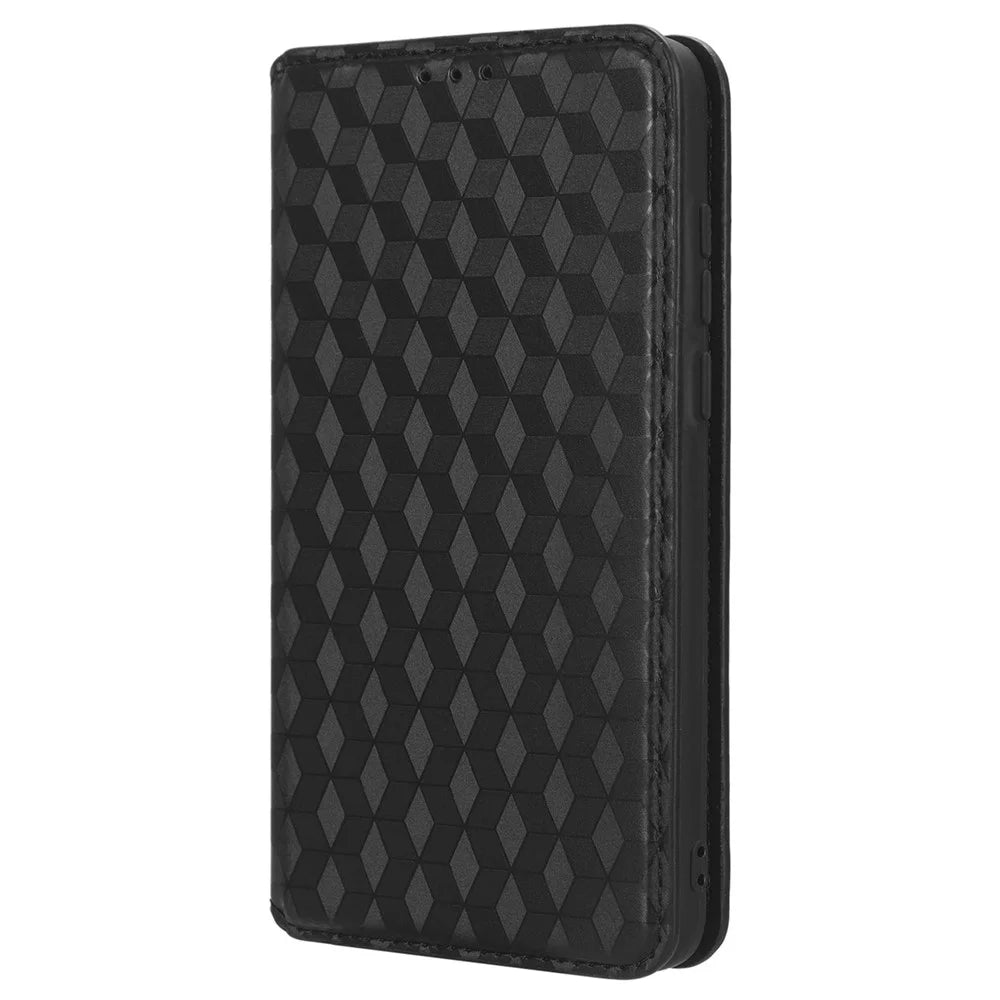 For ZTE Blade A53 / A53+ Rhombus Imprinted Shell PU Leather Stand Case Drop Resistant Phone Cover - Black - 5