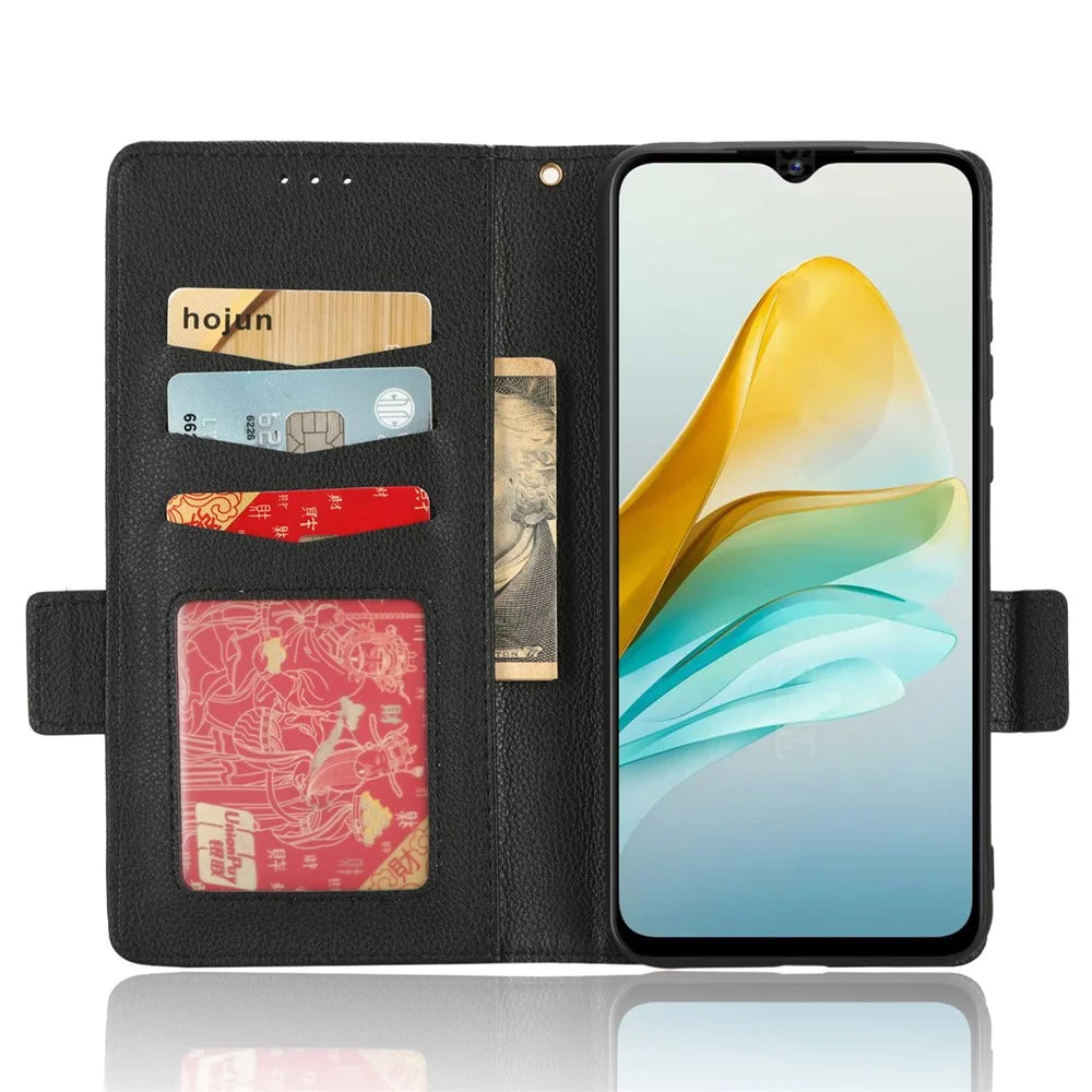 For ZTE Blade A53 / A53+ Litchi Texture Magnetic Closure Phone Case Wallet Stand PU Leather Cover - Black - 2