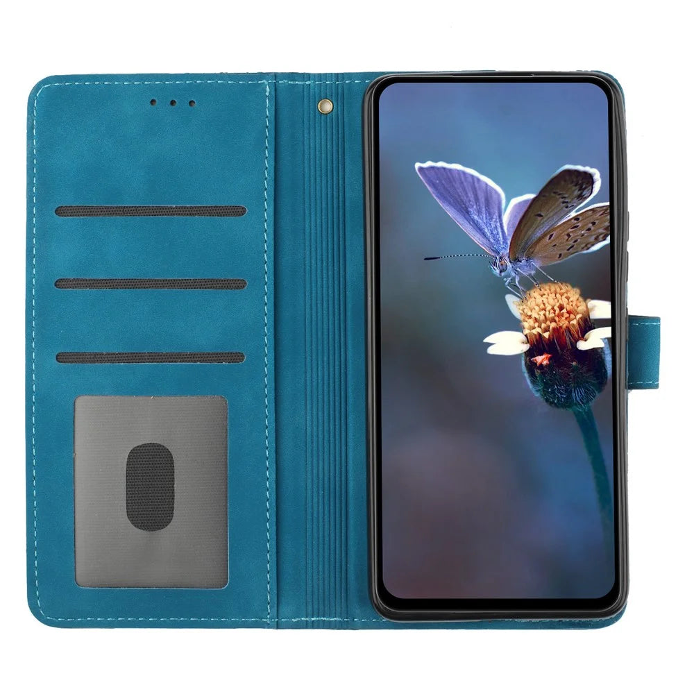 For iPhone X / XS 5.8 inch Flowers Imprint Mobile Case PU Leather Wallet Anti-drop Stand Cover - Blue - 2