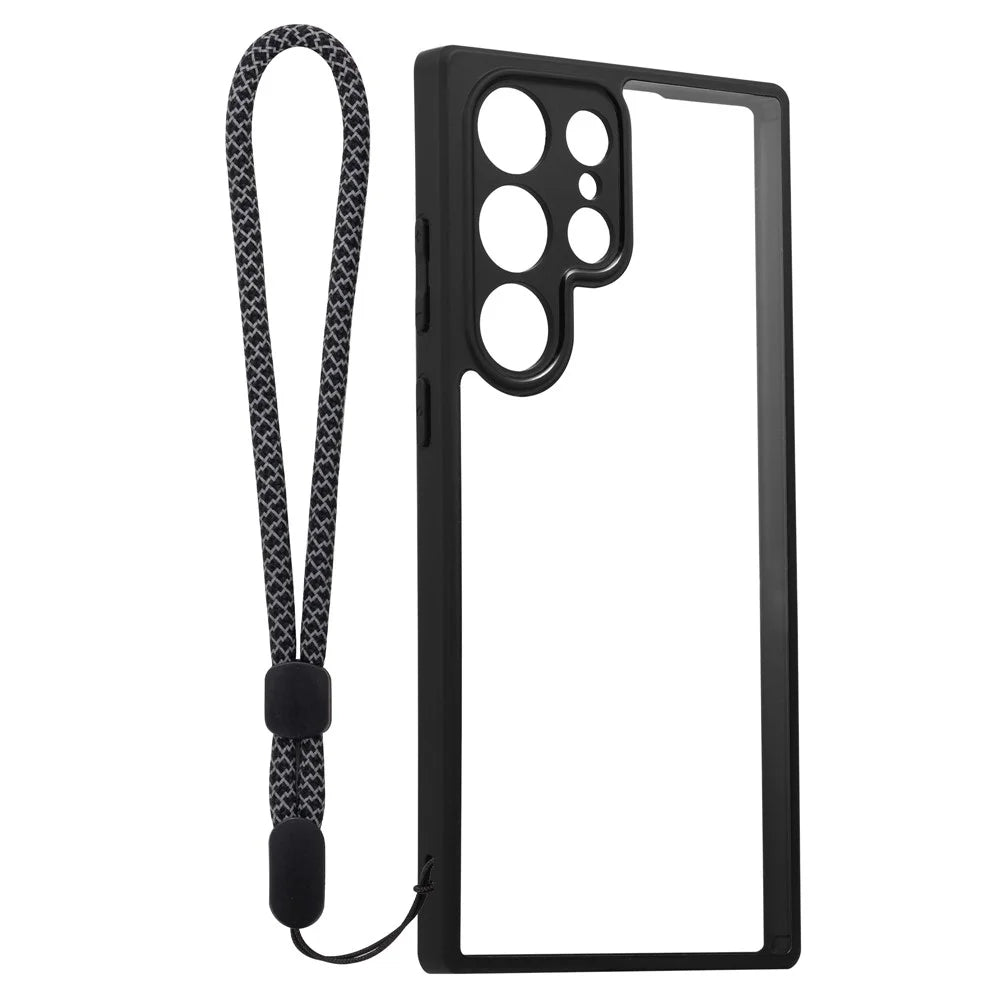 VILI M Series For Samsung Galaxy S23 Ultra Anti-Scratch PC+TPU Phone Case Clear Cover with Wrist Strap - Black - 2