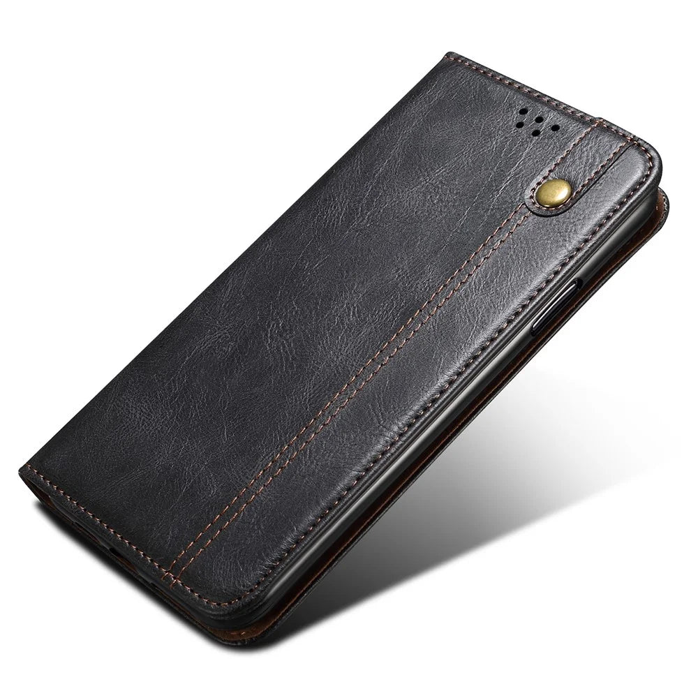 For Google Pixel 8 Pro Waxy Crazy Horse Texture Leather Wallet Case Flip Stand Phone Cover - Black - 4