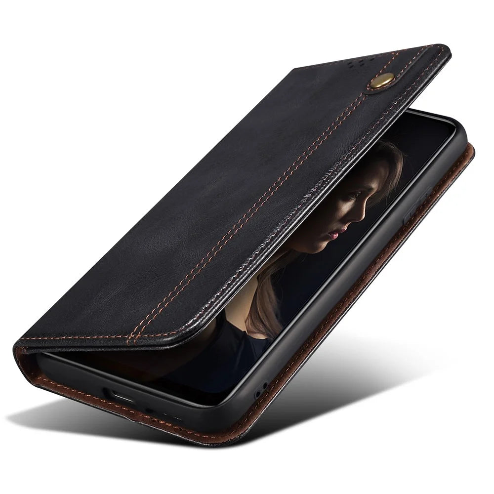 For Google Pixel 8 Pro Waxy Crazy Horse Texture Leather Wallet Case Flip Stand Phone Cover - Black - 5