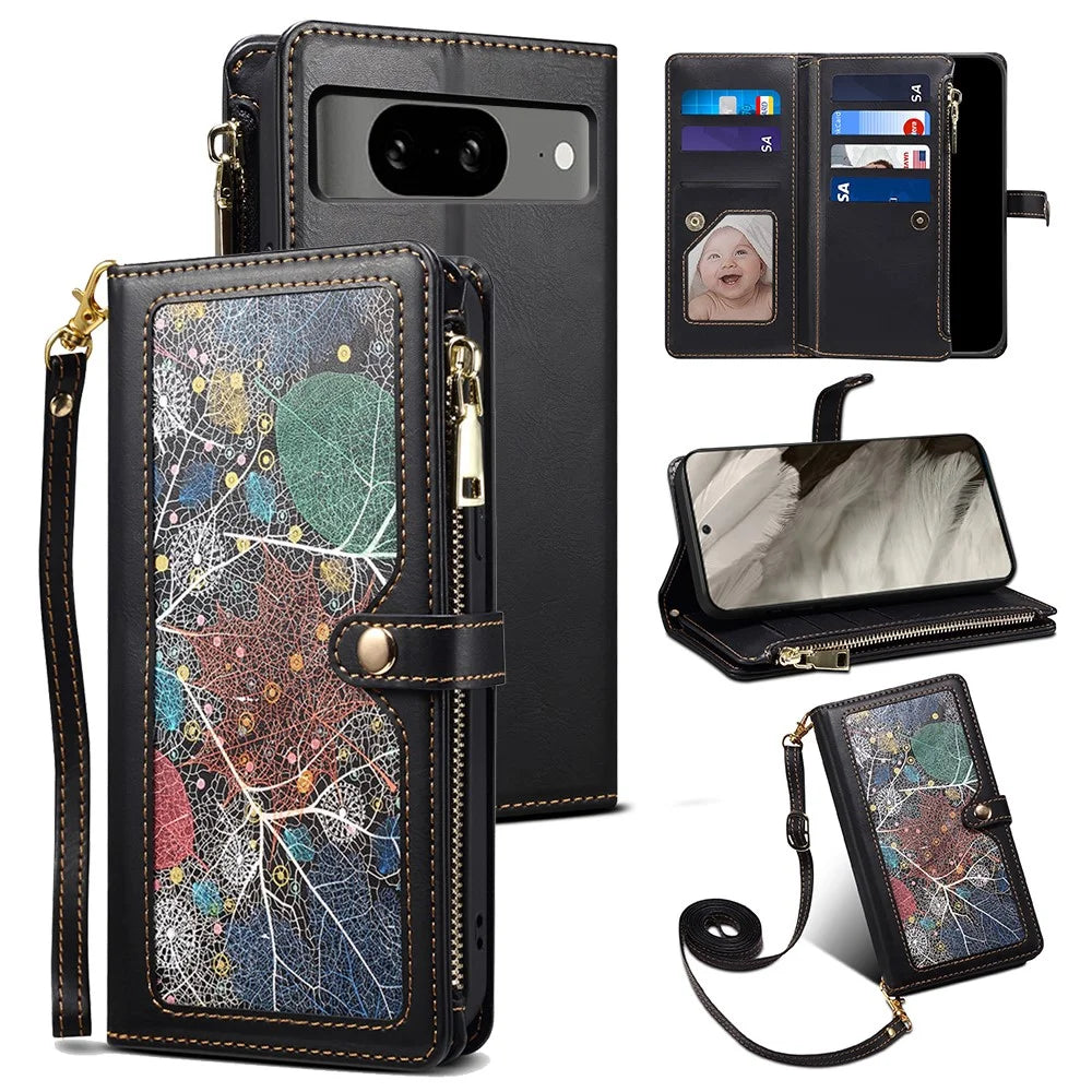 ESEBLE for Google Pixel 8 RFID Blocking Leather Phone Case Zipper Pocket Cover with Wallet Stand - Black - 1