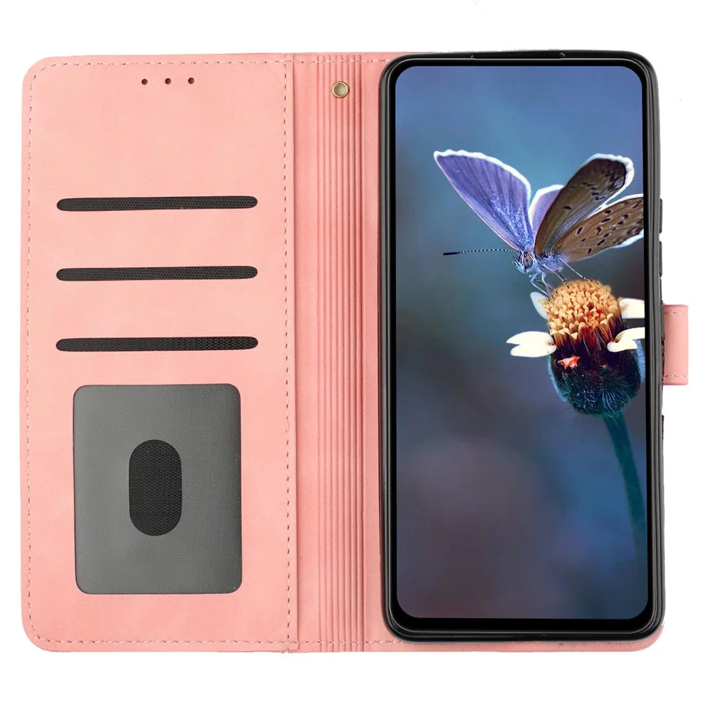 For Samsung Galaxy A50 / A50s / A30s Flowers Imprinted Leather Phone Cover Wallet Stand Case with Strap - Pink - 2