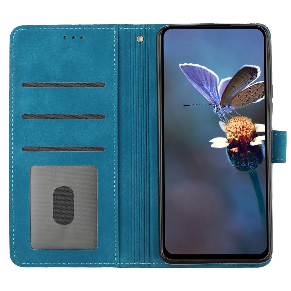 For Samsung Galaxy A70 Flowers Imprinted Anti-fingerprint Stand Leather Case Wallet Phone Cover - Blue - 2