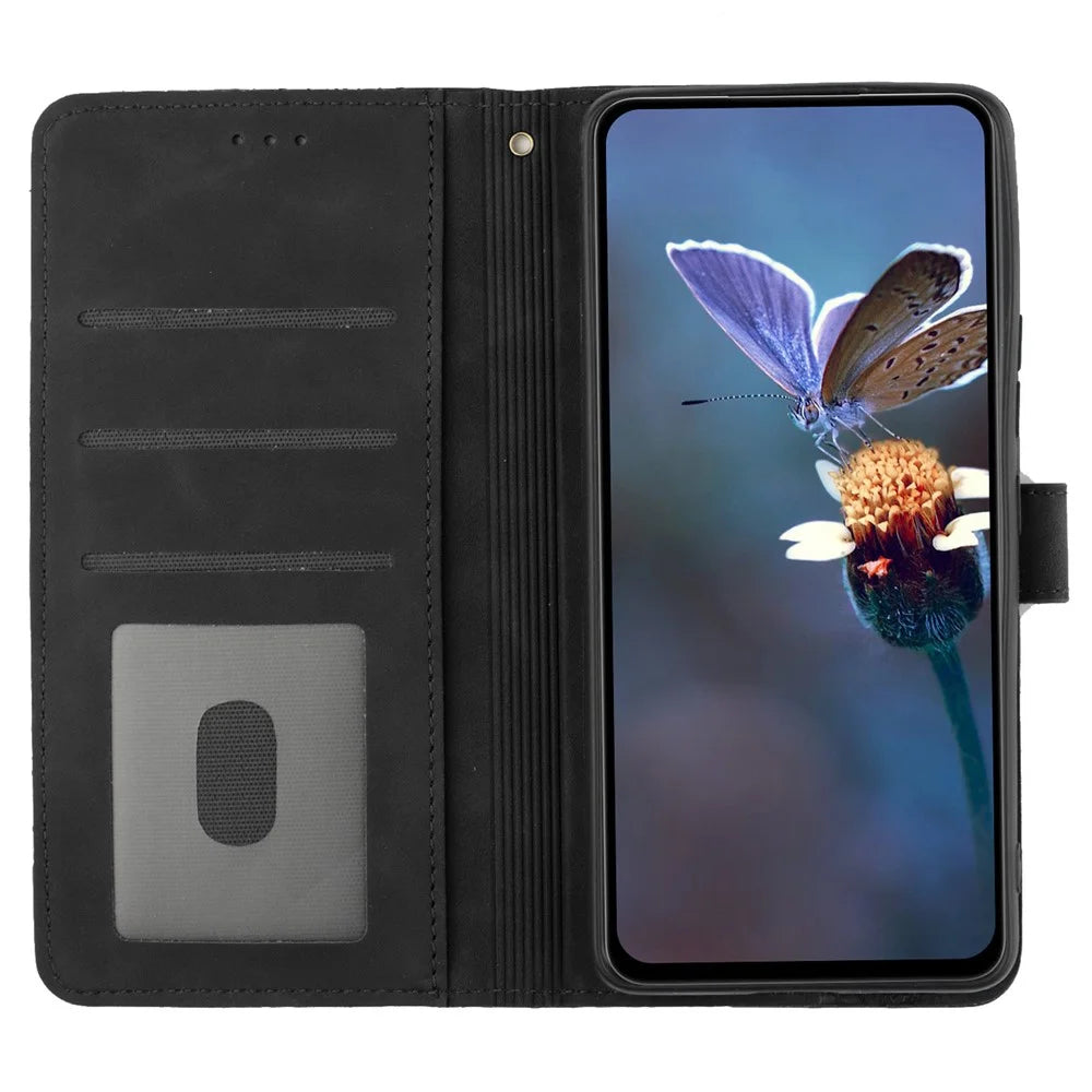 For Samsung Galaxy A21s Flowers Imprint Leather Wallet Case Folding Stand Phone Cover - Black - 2
