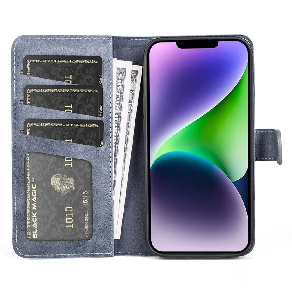 For iPhone 15 Dual-color Splicing Magnetic Clasp PU Leather Wallet Phone Cover Drop-proof Case - Blue - 2