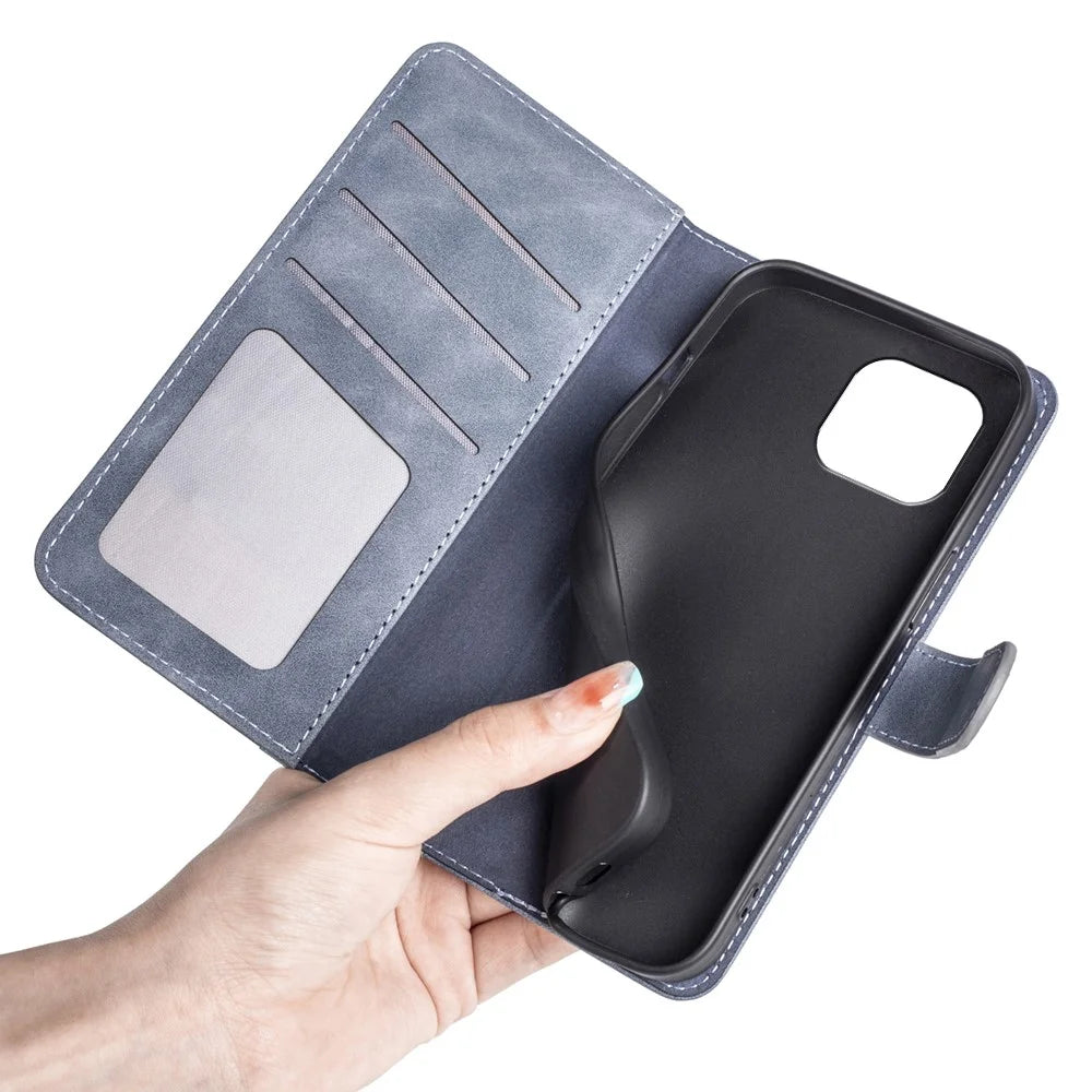 For iPhone 15 Dual-color Splicing Magnetic Clasp PU Leather Wallet Phone Cover Drop-proof Case - Blue - 5