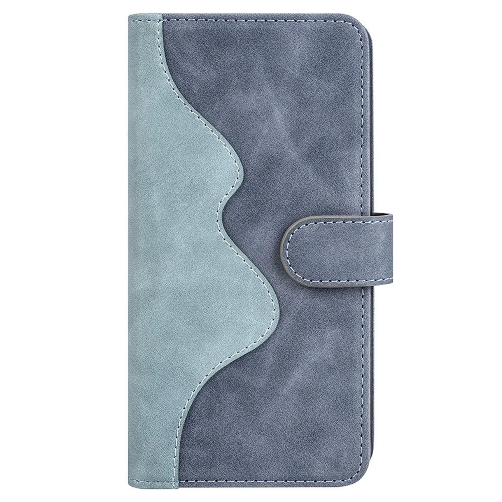 For iPhone 15 Dual-color Splicing Magnetic Clasp PU Leather Wallet Phone Cover Drop-proof Case - Blue - 6