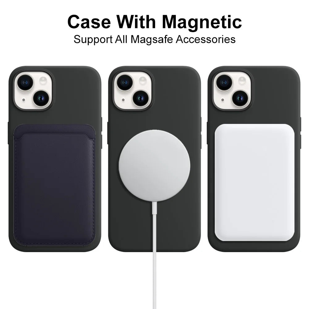 NORTHJO For iPhone 14 Magnetic Silicone Phone Case Compatible with Magsafe with Tempered Glass Film+Camera Lens Protector - Black - 2