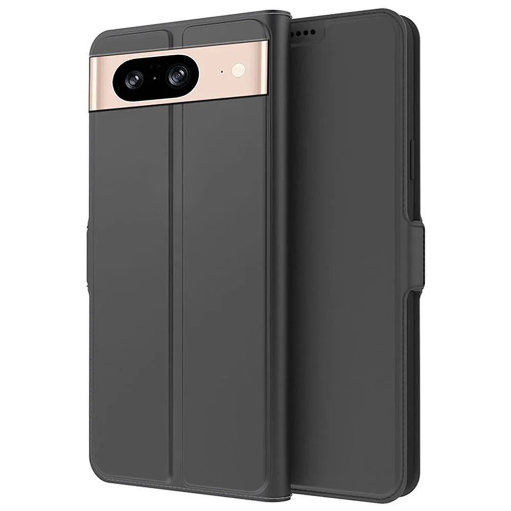 For Google Pixel 8 PU Leather Stand Phone Case Card Slot Full Protection Phone Cover - Black - 1