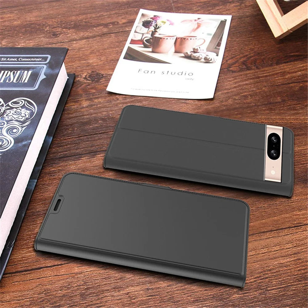 For Google Pixel 8 PU Leather Stand Phone Case Card Slot Full Protection Phone Cover - Black - 7