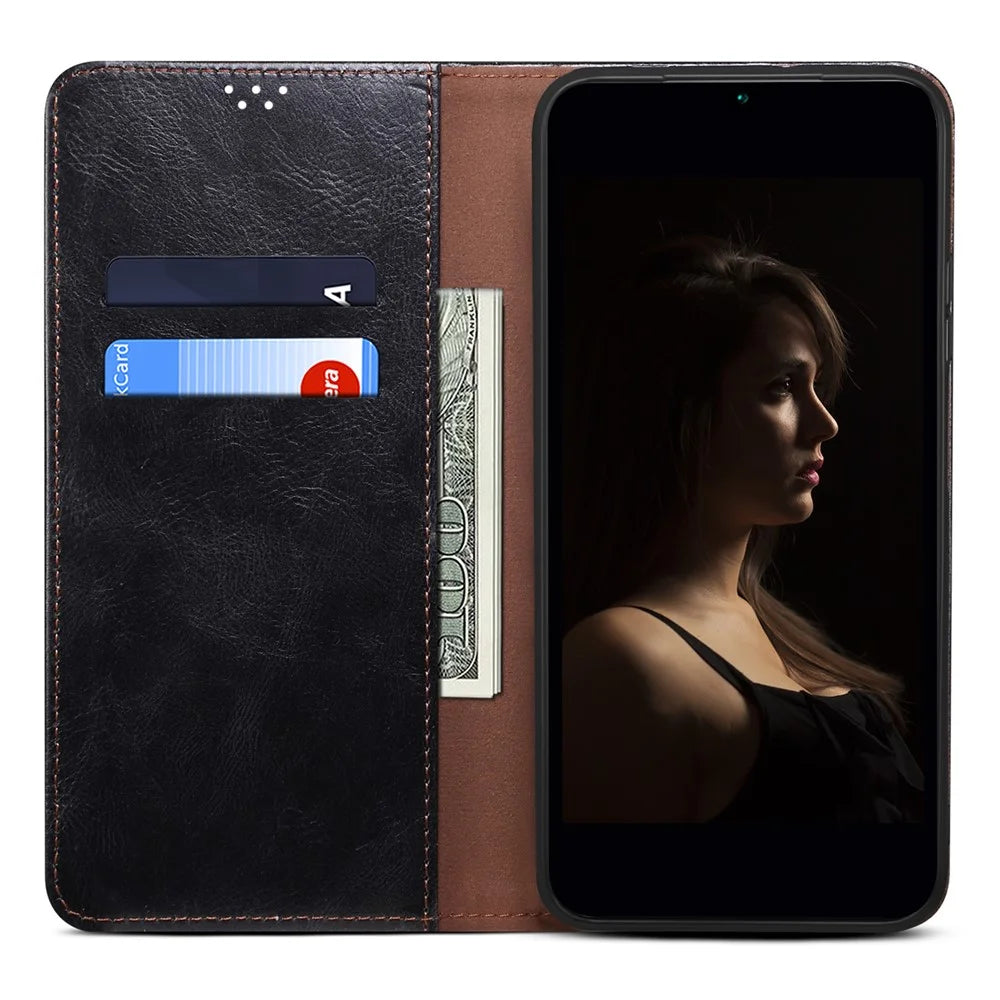 For OnePlus Nord CE3 5G Leather Case Waxy Crazy Horse Texture Stand Wallet Phone Cover - Black - 2