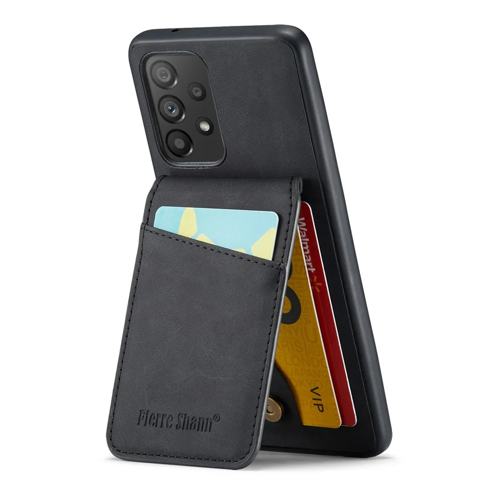 FIERRE SHANN For Samsung Galaxy A52 4G / 5G / A52s 5G PU Leather+TPU Kickstand Shell RFID Blocking Card Holder Phone Case - Black - 2