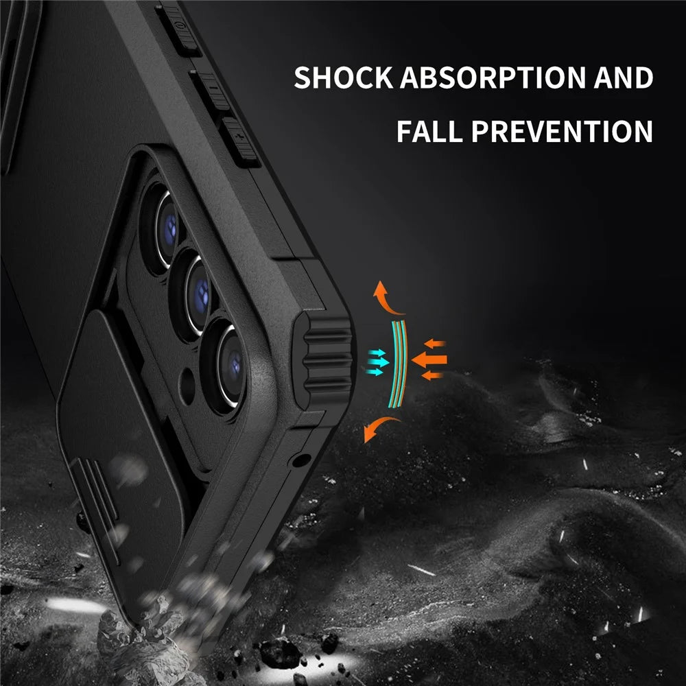 For Samsung Galaxy A54 5G Kickstand Case Anti-scratch PC + TPU Phone Protector with Slide Camera Cover - Black - 5