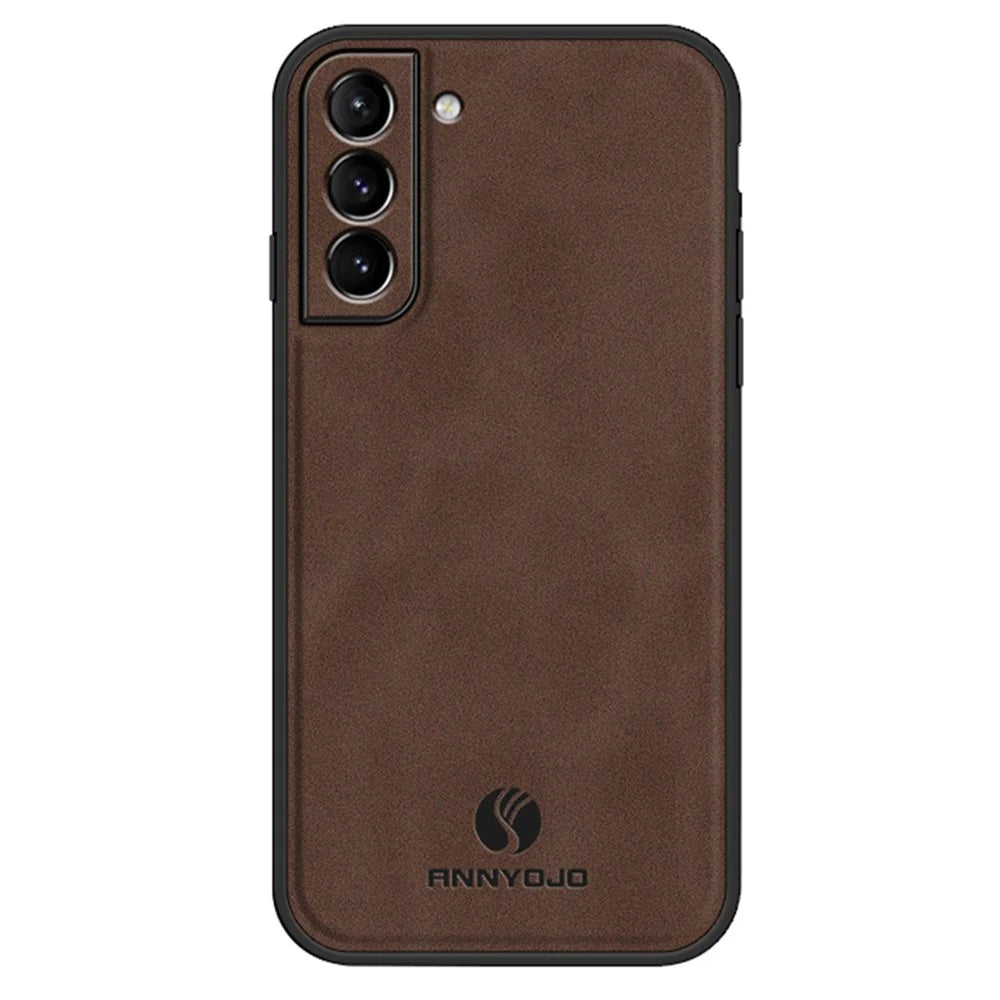 ANNYOJO For Samsung Galaxy S22 5G PU Leather+PC+TPU Phone Case Magnetic Car Mount Phone Cover - Coffee - 1