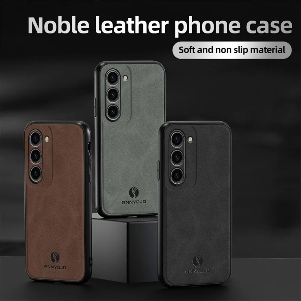 ANNYOJO For Samsung Galaxy S23 Phone Case PU Leather+PC+TPU Cover with Car Mount Metal Sheet - Black - 5