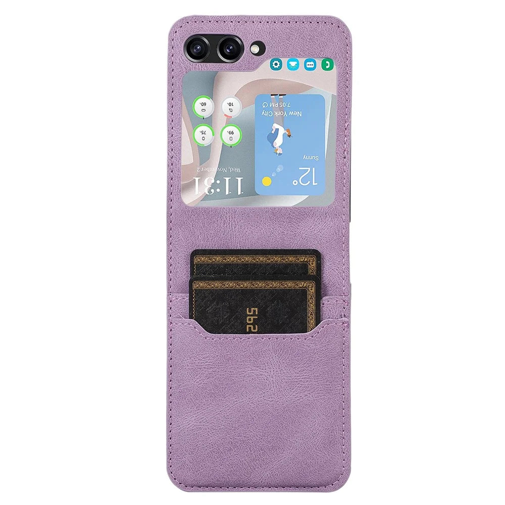 For Samsung Galaxy Z Flip5 5G Card Slot Phone Case Shockproof PU Leather PC Phone Cover - Purple - 5