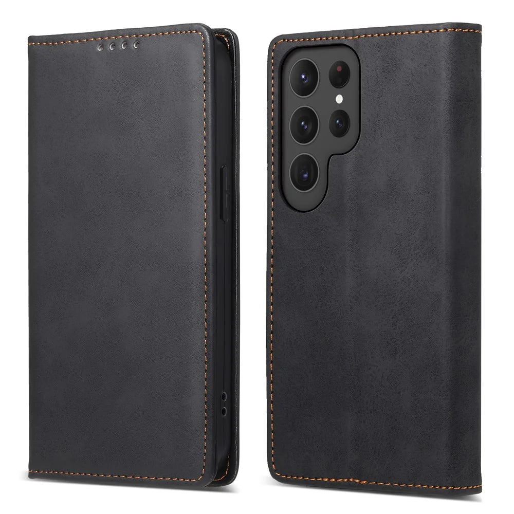 DF-05 Business Phone Case for Samsung Galaxy S23 Ultra , RFID Blocking Wallet PU Leather Stand Cover - Black - 1
