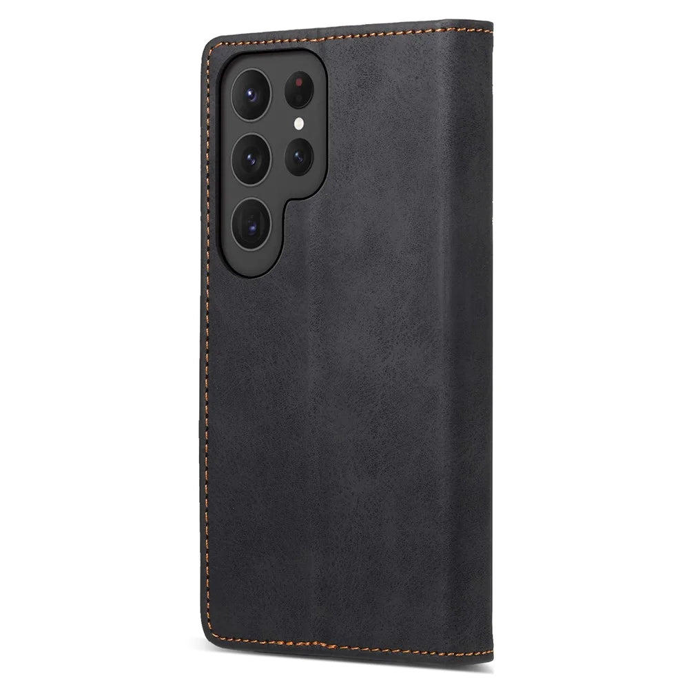 DF-05 Business Phone Case for Samsung Galaxy S23 Ultra , RFID Blocking Wallet PU Leather Stand Cover - Black - 7