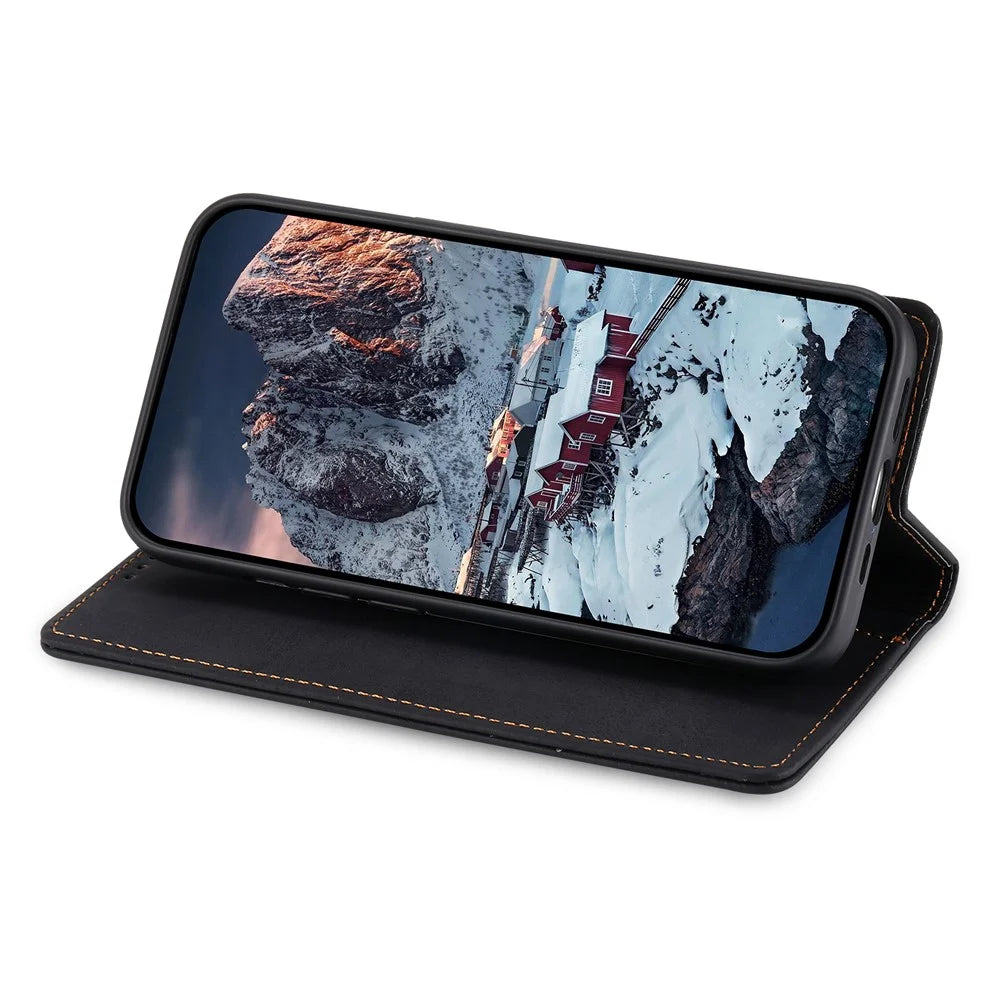 DF-05 Business Phone Case for Samsung Galaxy S23 RFID Blocking Wallet PU Leather Foldable Stand Cover - Black - 2