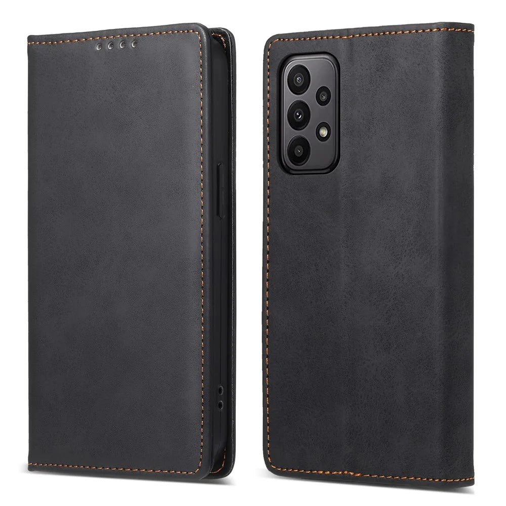 DF-05 For Samsung Galaxy A23 5G (Global Version) / A23 4G Wallet Phone Leather Case RFID Blocking Stand Phone Cover - Black - 1