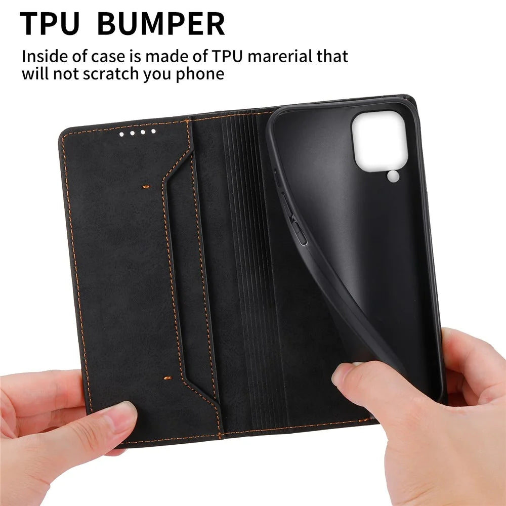 DF-05 For Samsung Galaxy A12 Stand PU Leather Phone Cover RFID Blocking Wallet Phone Case - Black - 6