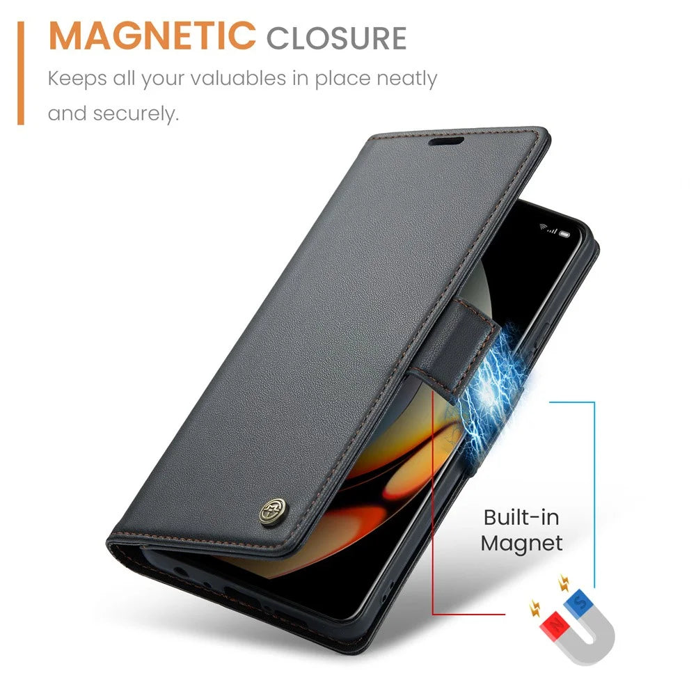 For Realme 10 Pro 5G Leather Case CASEME 023 RFID Blocking 3 Card Slot Mobile Cover - Black - 6