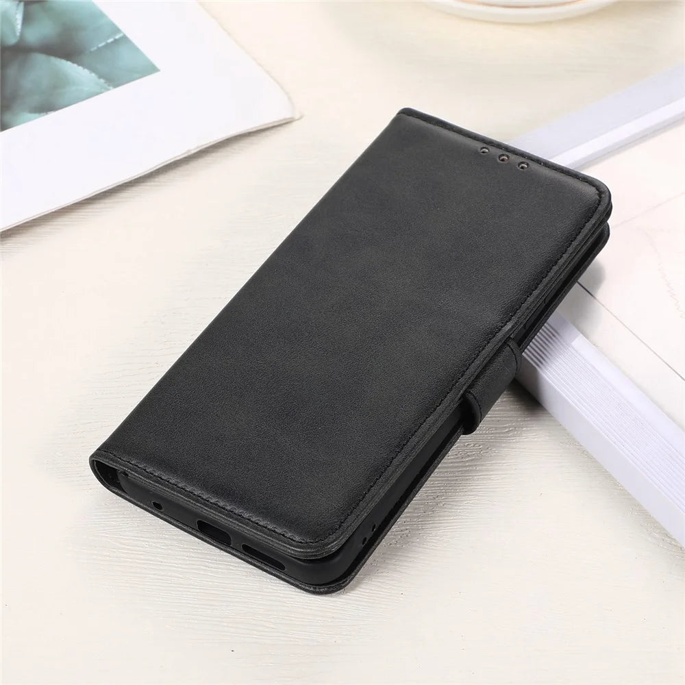 For iPhone 15 Wallet Phone Stand Case PU Leather Cowhide Texture Anti-collision Cover - Black - 6