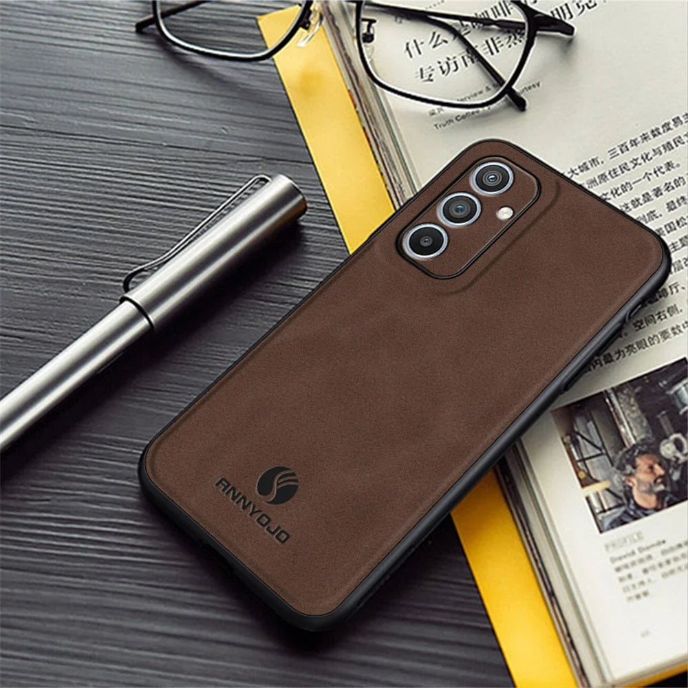 ANNYOJO For Samsung Galaxy A54 5G Phone Case PU Leather+PC+TPU Cover with Car Magnetic Holder Metal Sheet - Coffee - 2