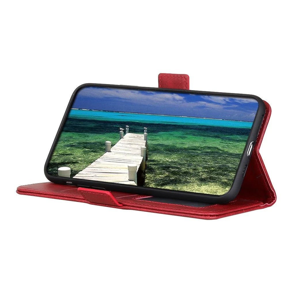 For iPhone 15 Pro Max Full Protection Cover PU Leather Wallet Stand Cowhide Texture Cell Phone Case - Red - 2