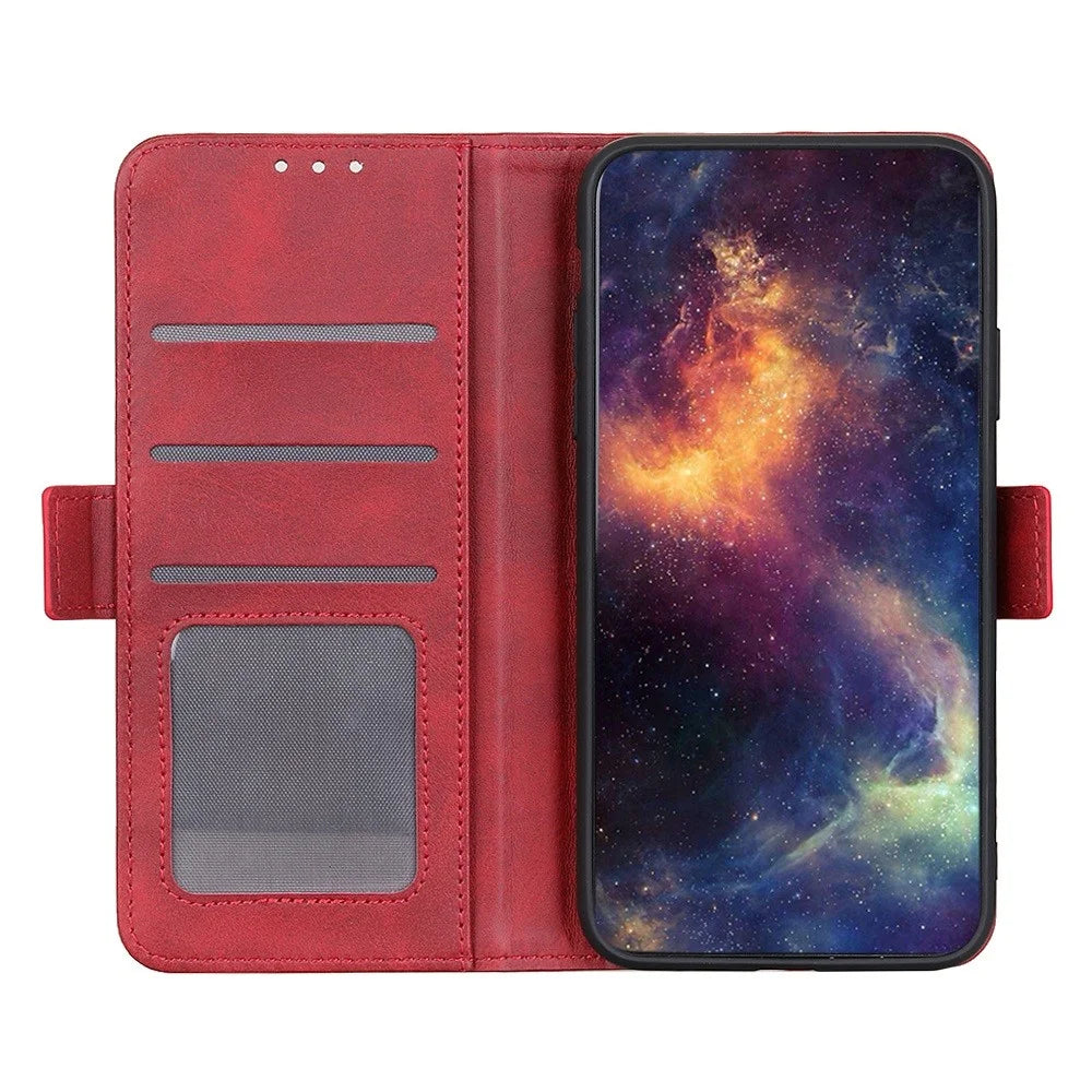 For iPhone 15 Pro Max Full Protection Cover PU Leather Wallet Stand Cowhide Texture Cell Phone Case - Red - 3