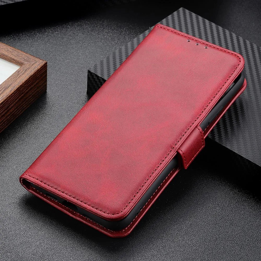 For iPhone 15 Pro Max Full Protection Cover PU Leather Wallet Stand Cowhide Texture Cell Phone Case - Red - 5