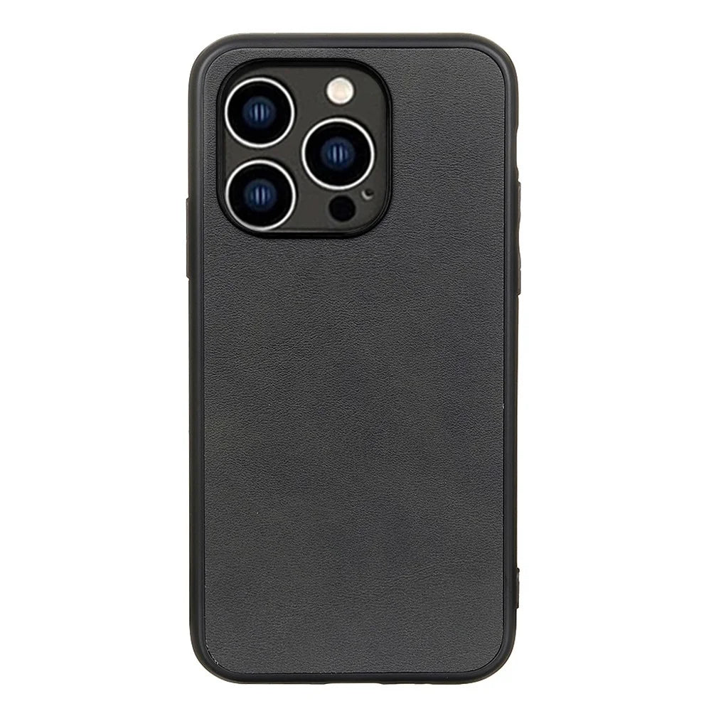 For iPhone 15 Pro Max PC+TPU+PU Leather Anti-Scratch Phone Case Cowhide Texture Back Cover - Black - 1